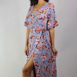 Maxi Dress Sleeved Floral High Slit